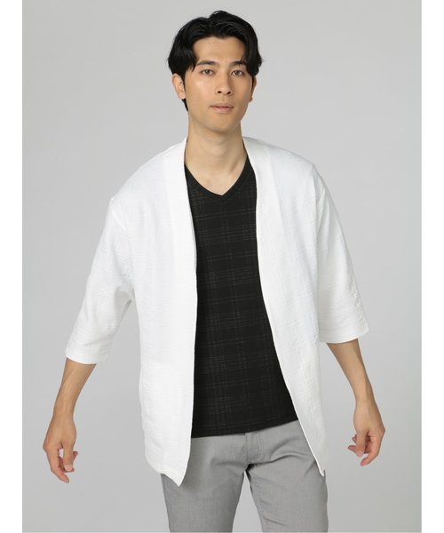 セマンティックデザイン エンボスチェック 7分袖デザインジャケット