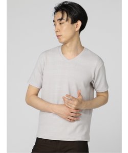 セマンティックデザイン エンボスチェック  Vネック半袖Tシャツ