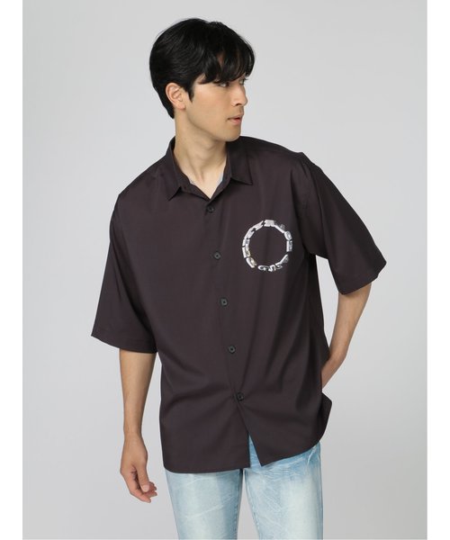 セマンティックデザイン サークルデザイン レギュラーカラー 半袖BIGシャツ