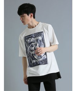 フェイクレイヤード クルーネック半袖ルーズTシャツ