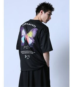 バタフライプリント クルーネック半袖Tシャツ