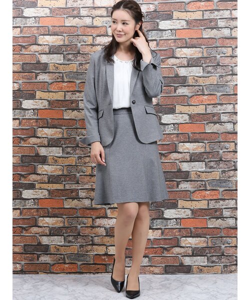 ストレッチウォッシャブル2ピーススーツ1釦ジャケット フレアスカート グレー M F Editorial エムエフエディトリアル の通販 Mall