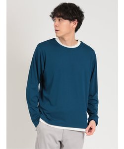 レーヨンナイロン フェイクレイヤード クルーネック長袖Tシャツ