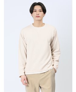 ふくれヘリンボン フェイククルーネック長袖Tシャツ