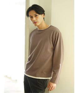 ふくれヘリンボン フェイククルーネック長袖Tシャツ