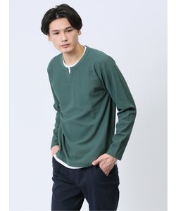 ドライワッフル フェイクヘンリーネック長袖Tシャツ