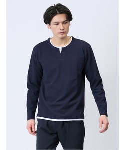 ドライワッフル フェイクヘンリーネック長袖Tシャツ