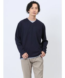 ダイアゴナル フェイクVネック長袖Tシャツ