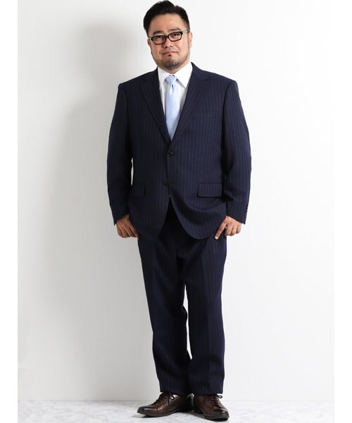 大きいサイズ グランバック Grand Back 紺ストライプノータック2パンツスーツ Grand Back グランバック の通販 Mall