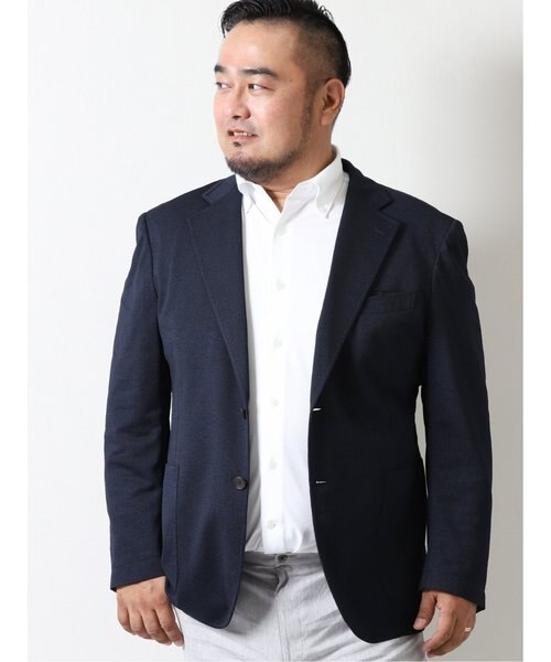 大きいサイズ グランバック Grand Back ストレッチ サーフニット2ボタンジャケット 紺 Grand Back グランバック の通販 Mall
