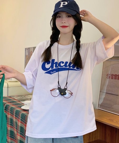 韓国風ビッグシルエット カレッジロゴ Tシャツ