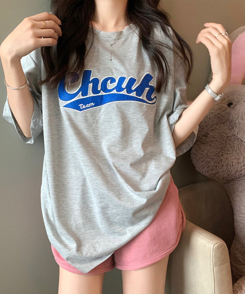 韓国風ビッグシルエット カレッジロゴ Tシャツ