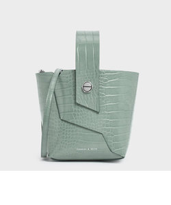 クロックエフェクトリスレットハンドル バケツバッグ / Croc-Effect Wristlet Handle Bucket Bag