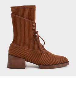 ニットレースアップ アンクルブーツ / Knitted Lace-Up Ankle Boots