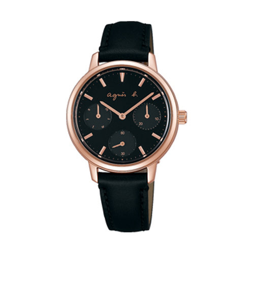 アニエスベー agnes b腕時計 レディース 黒 ピンクゴールド レディスウォッチ 電池式クォーツ 腕時計 agnes.b 腕時計 SAM カーフレザー ブラック FCST990