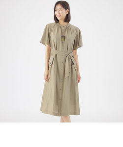 【ウォッシャブル】タイプライタークレープストレッチバンドカラーシャツドレス