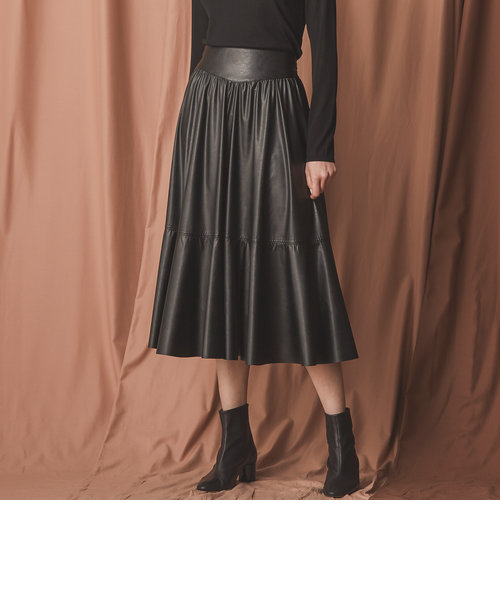 エポカ シンセティックレザースカート ブラウン 38 - ロングスカート