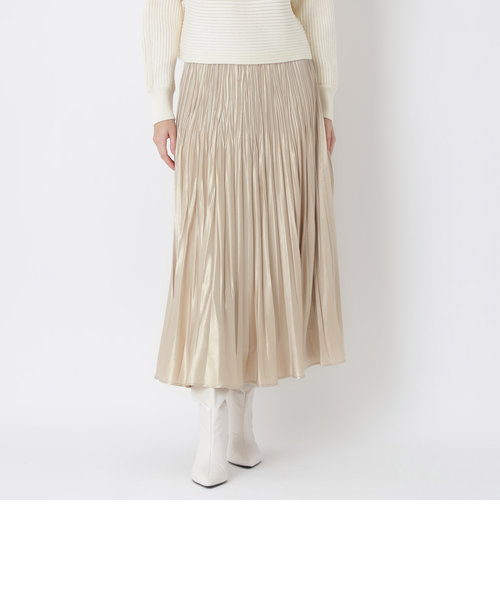 カラーネイビーEPOCA 箔サテンプリーツスカート - ロングスカート