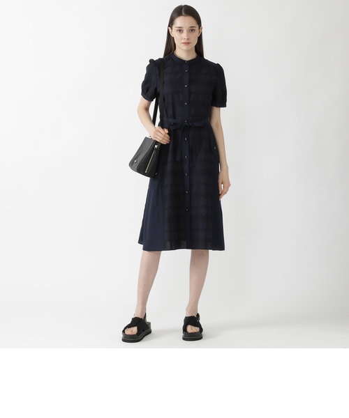 クレストブリッジチェックハーフソリッドファンシーシャツワンピース 