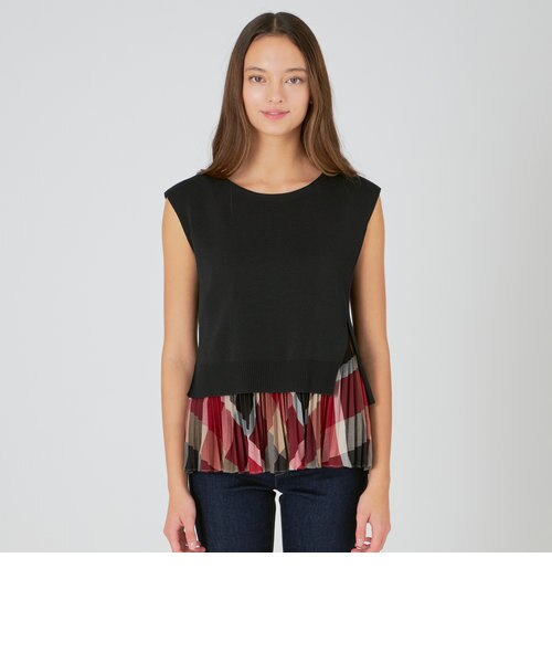 【オンラインストア限定】クレストブリッジチェックプリーツスリーブレスニット