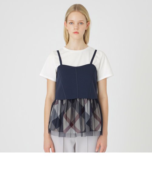 ブルーレーベルニットビスチェ付きデザインTシャツトップスブラックサイズ38 BLUE LABEL CRESTBRIDGE - ブルーレーベルニットビスチェ付き