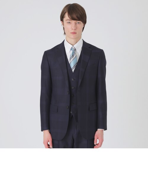 ネイビーシャドークレストブリッジチェックスリーピーススーツ | BLUE  