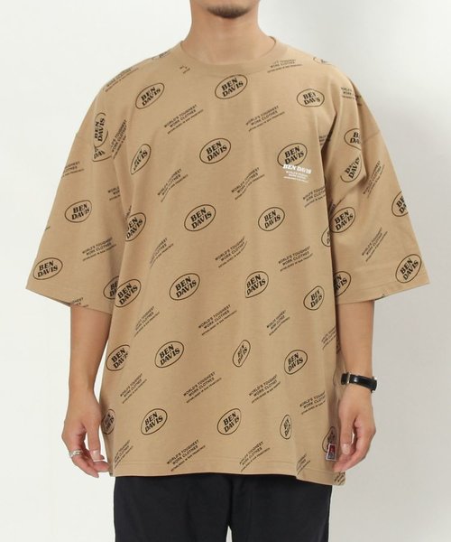 【 BEN DAVIS （ ベンデイビス ）】オーバルロゴ総柄プリント ビッグシルエット 半袖Tシャツ