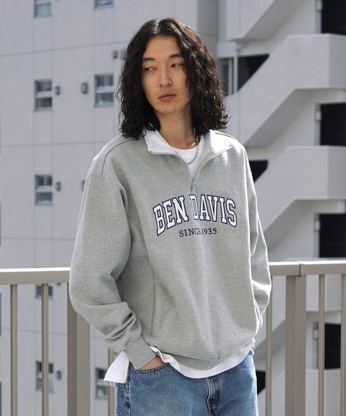 BEN DAVIS(ベンデイビス)】≪NAVAL別注≫ COLLEGE LOGO HALF ZIP SWEAT ...