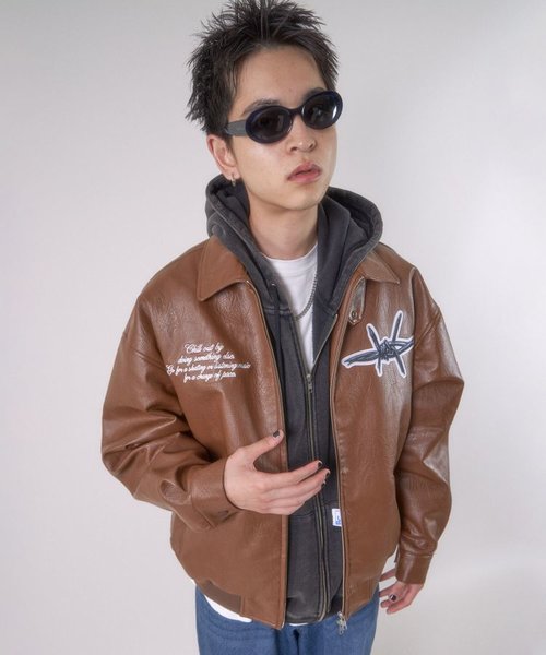 SEQUENZ】 SYNTHETIC LEATHER BLOUSON / ヴィンテージライク ワッペン