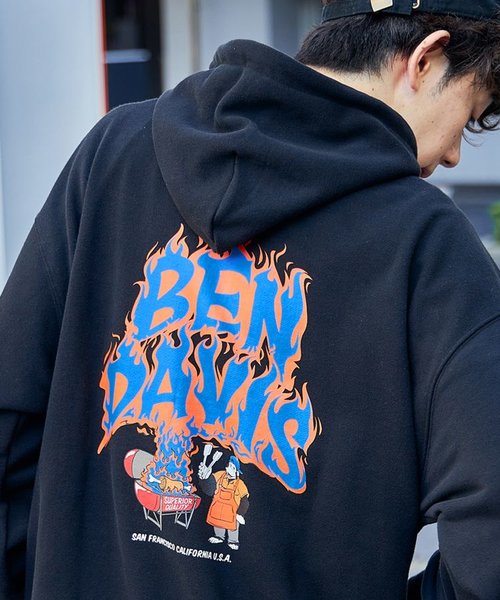 【BEN DAVIS(ベンデイビス)】 BBQ MASTER HOODIE / 刺繍 オーバーサイズ スウェット プルパーカー 裏毛 プルオーバー フード