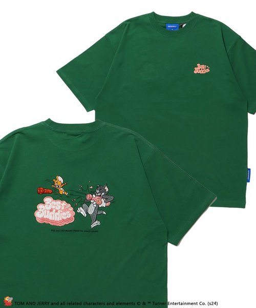 【SEQUENZ】TJ SODA SHOT EMB. S/S TEED / 半袖Tシャツ クルーネック  バックプリント 刺繍 TOM&JERRY