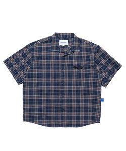 【SEQUENZ】GRANGE CHECK OPEN COLLAR S/S SHIRT / 半袖シャツ オープンカラー 刺繍ロゴ チェック グランジ