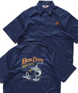 【BEN DAVIS（ベンデイビス）】FISHING EMBRO S/S WORK SHIRT / フィッシング ワーク シャツ ストリート 夏 刺繍 半袖