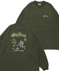 【BEN DAVIS（ベンデイビス）】GARDENING EMB BRUSHED LS/ クルーネック 長袖 ロンT サークルロゴ ドローコード