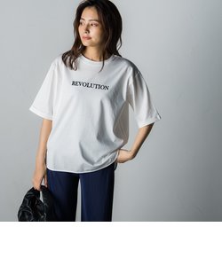 5分袖フロッキーロゴTシャツ≪洗濯機で洗える≫