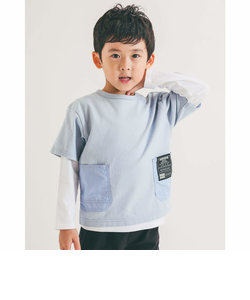 2点セット BIG ポケット 半袖 Tシャツ × ロゴ プリント 長袖 Tシャツ (90~150cm)