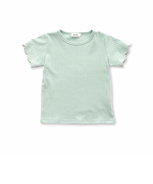 スカラップ 花 刺繍 テレコ Tシャツ (80～130cm)