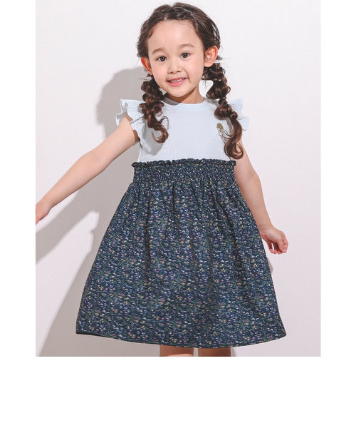 チェリー アイスクリーム 花柄 プリント 切り替え ワンピース (80 