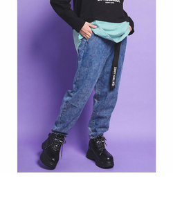 【 ニコ☆プチ 掲載 】 ベルト 付き ケミカル デニム テーパード パンツ (130~160cm)