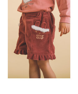 うさぎ くま アニマル 刺繍 ファー 裾 フリル ウエスト リボン ショートパンツ (90~130cm)