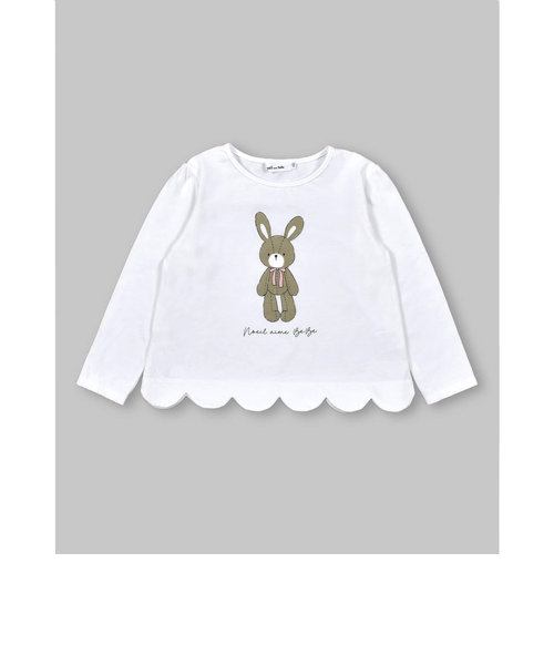 アニマル ウサギ  ぬいぐるみ プリント 裾 スカラップ Tシャツ (80~130cm)