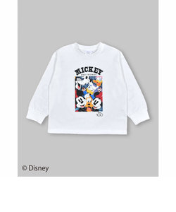 【 Disney 】 ミッキーマウス / ミニーマウス / シルエット 肘 配色 Tシャツ / ディズニー (80~130cm)