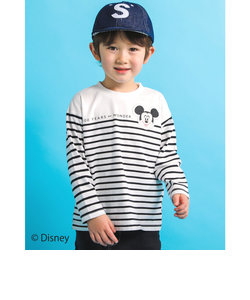 【 Disney 】 ミッキーマウス / ミニーマウス / フェイス ワッペン 付 ボーダー 柄 Tシャツ / ディズニー (80~130cm)
