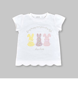 【防汚加工】ウサギパッチ刺しゅうプリント半袖Tシャツ(80~130cm)