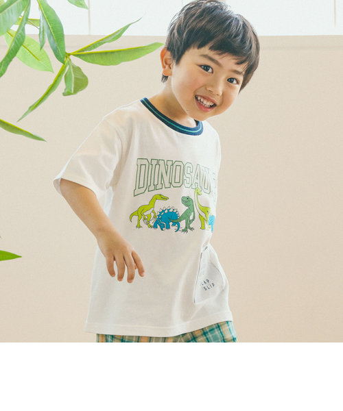【お揃い】恐竜プリントカレッジラインTシャツ(80~130cm)