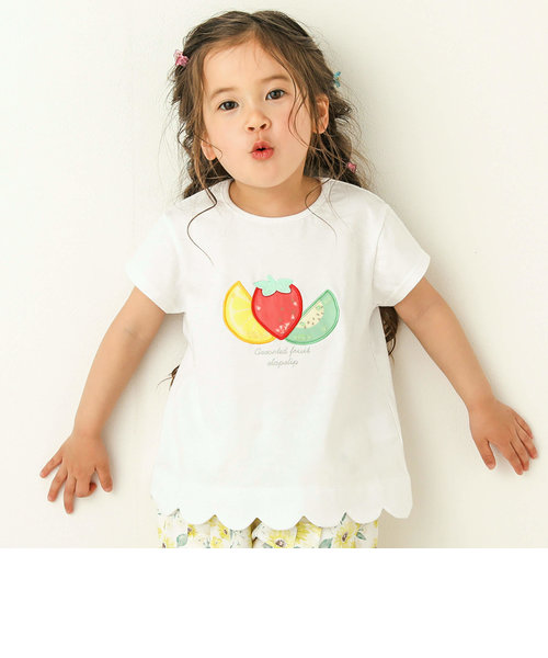 フルーツ・パフェ・カップケーキモチーフ付裾スカラップ半袖Tシャツ(80~130cm)