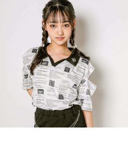 【 ニコ☆プチ 掲載 】ニュースペーパー柄カットTシャツ(130~160cm)