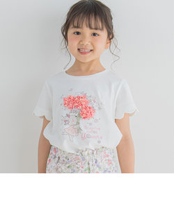 アニマルウサギ袖スカラップお花シフォン半袖Tシャツ(80~130cm)