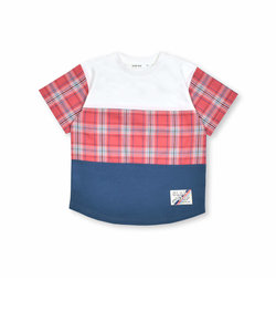 【お揃い】マドラスチェックギンガムチェック切替半袖Tシャツ(80~130cm)