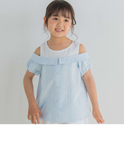 花柄プリントチェック柄ドッキングシャツ(90~130cm)